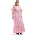 Short Sleeve Pink Ruffled Plus Size Maxi Dress